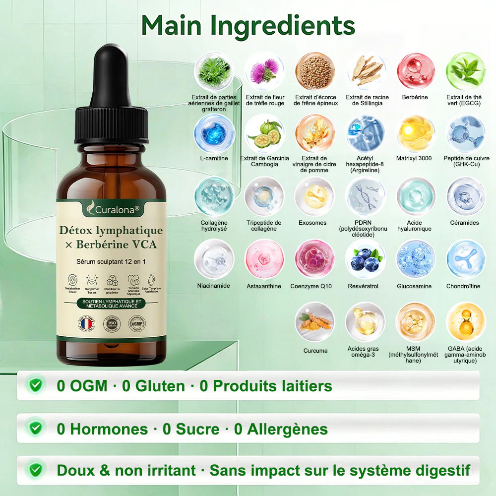 🔥 NOUVEAUTÉ | 🇫🇷 Curalona® Sérum Sculptant 12-en-1 Détox Lymphatique × Berbérine ,Élimine les toxines, aide à brûler les graisses tenaces, lisse les rides et soutient le confort articulaire. - Image 5