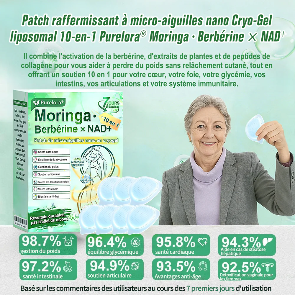 💖𝑷𝒉𝒂𝒓𝒎𝒂𝒄𝒊𝒆 𝑶𝒇𝒇𝒊𝒄𝒊𝒆𝒍𝒍𝒆💖 | Purelora® Moringa · Berbérine Patch 10-en-1 aux Nano-Micro-Aiguilles et Cryo-Gel ✅ Soutien Cryo-Métabolique : Cristallise les graisses, raffermit la peau et élimine l'œdème instantanément. - Image 3