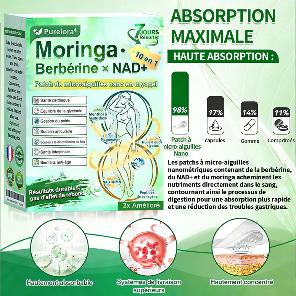 💖𝑷𝒉𝒂𝒓𝒎𝒂𝒄𝒊𝒆 𝑶𝒇𝒇𝒊𝒄𝒊𝒆𝒍𝒍𝒆💖 | 🇫🇷 Purelora® Moringa · Berbérine Patch 10-en-1 aux Nano-Micro-Aiguilles et Cryo-Gel ✅𝐏𝐨𝐮𝐫 𝐥’𝐨𝐛é𝐬𝐢𝐭é, 🅟🅔🅐🅤 🅡🅔🅛â🅒🅗é🅔,𝐝𝐢𝐚𝐛è𝐭𝐞, 𝐚𝐩𝐧é𝐞 𝐝𝐮 𝐬𝐨𝐦𝐦𝐞𝐢𝐥, 𝐩𝐫𝐨𝐛𝐥è𝐦𝐞𝐬 𝐚𝐫𝐭𝐢𝐜𝐮𝐥𝐚𝐢𝐫𝐞𝐬, 𝐞𝐭 𝐛𝐢𝐞𝐧 𝐩𝐥𝐮𝐬 - Image 2