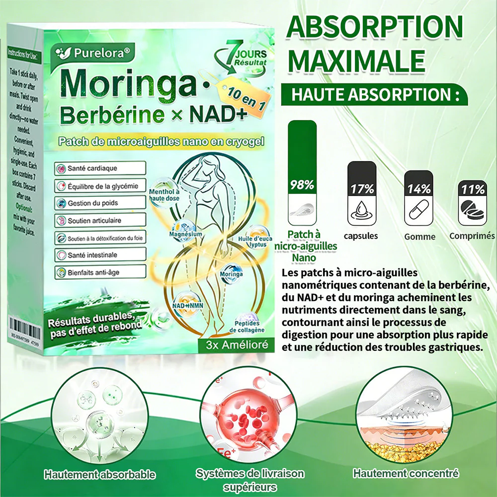 💖𝑷𝒉𝒂𝒓𝒎𝒂𝒄𝒊𝒆 𝑶𝒇𝒇𝒊𝒄𝒊𝒆𝒍𝒍𝒆💖 |  Purelora® Moringa · Berbérine Patch 10-en-1 aux Nano-Micro-Aiguilles et Cryo-Gel ✅𝐏𝐨𝐮𝐫 𝐥’𝐨𝐛é𝐬𝐢𝐭é, 🅟🅔🅐🅤 🅡🅔🅛â🅒🅗é🅔,𝐝𝐢𝐚𝐛è𝐭𝐞, 𝐚𝐩𝐧é𝐞 𝐝𝐮 𝐬𝐨𝐦𝐦𝐞𝐢𝐥, 𝐩𝐫𝐨𝐛𝐥è𝐦𝐞𝐬 𝐚𝐫𝐭𝐢𝐜𝐮𝐥𝐚𝐢𝐫𝐞𝐬, 𝐞𝐭 𝐛𝐢𝐞𝐧 𝐩𝐥𝐮𝐬 - Image 2