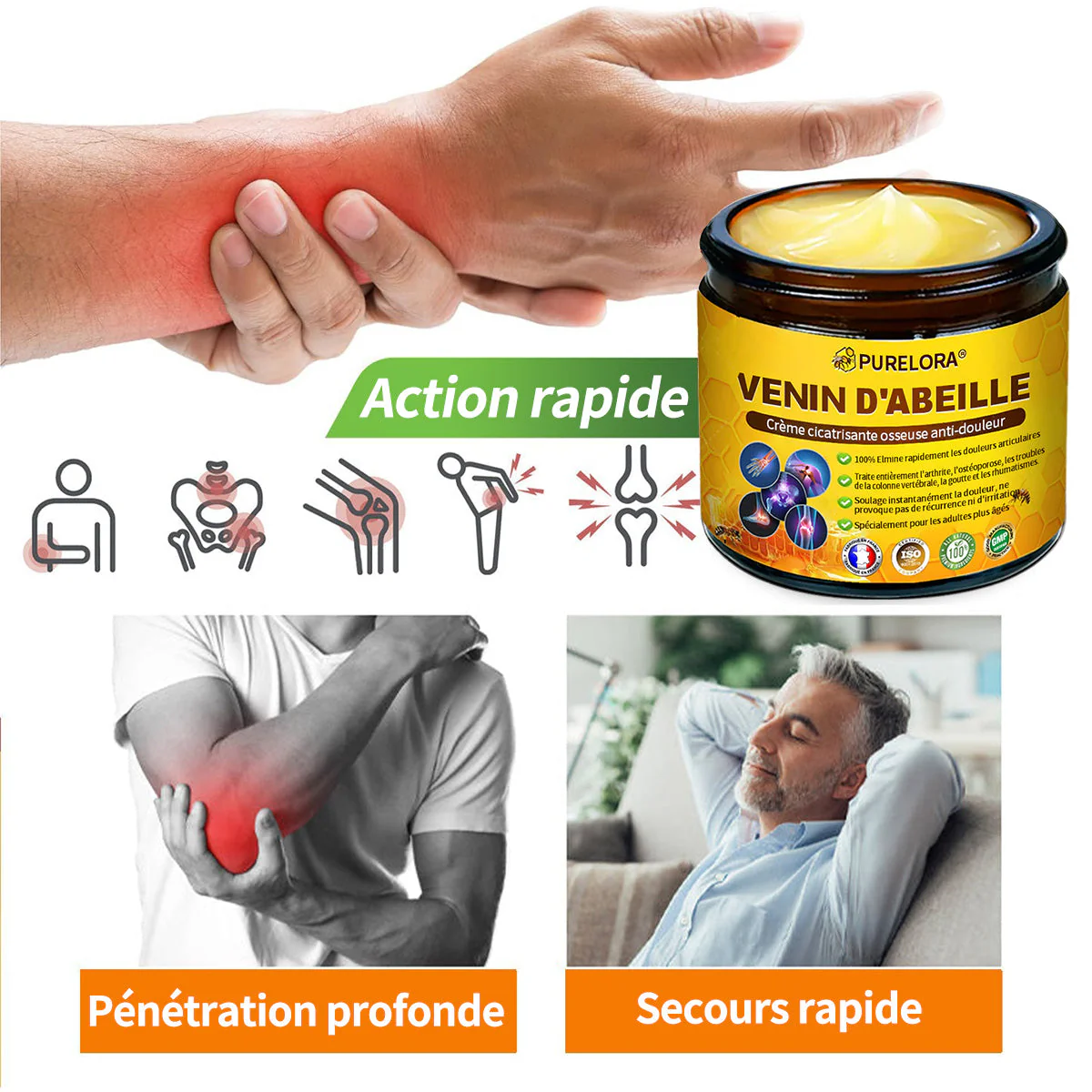 Purelora® Venin d'abeille Crème cicatrisante osseuse Pain-Relief 🐝🐝(Spécialement conçu pour les personnes âgées ) - Image 2